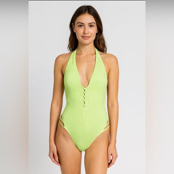 Noblesse Oblige Striped Halter One-Piece Swimsuit – NWT M - Picture 1 of 9